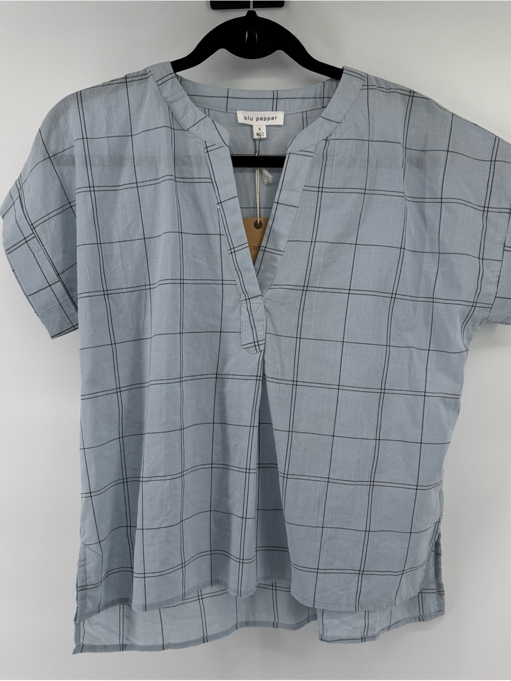 Blu Pepper Pale Blue Windowpane V-Neck Tunic